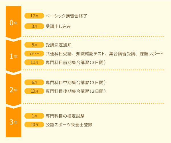 公認スポーツ栄養士認定までのカリキュラム